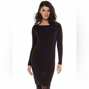 NWT Elie Tahari Design Nation Sweater Dress Chenille Mix Knit Night Black Blue